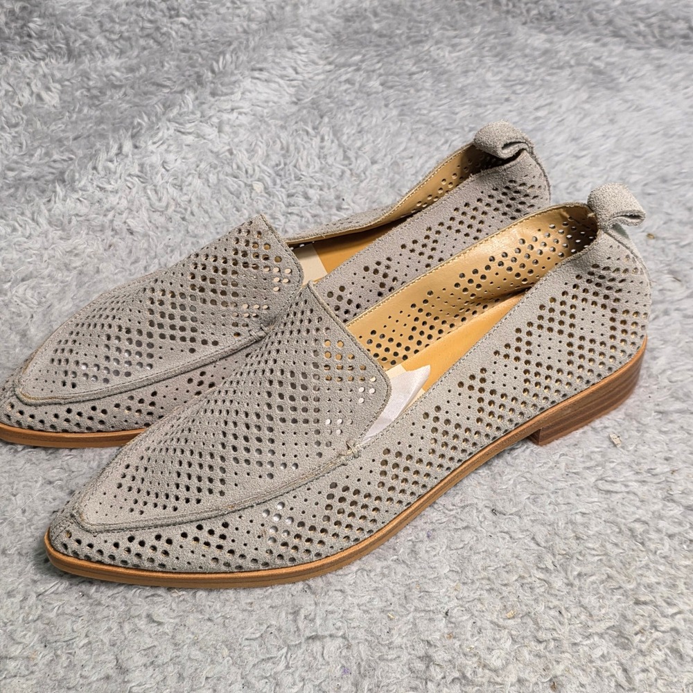 Dolce Vita Kleo Loafers Taupe Perforated Suede Pointed Toe Womens 6.5 NEW